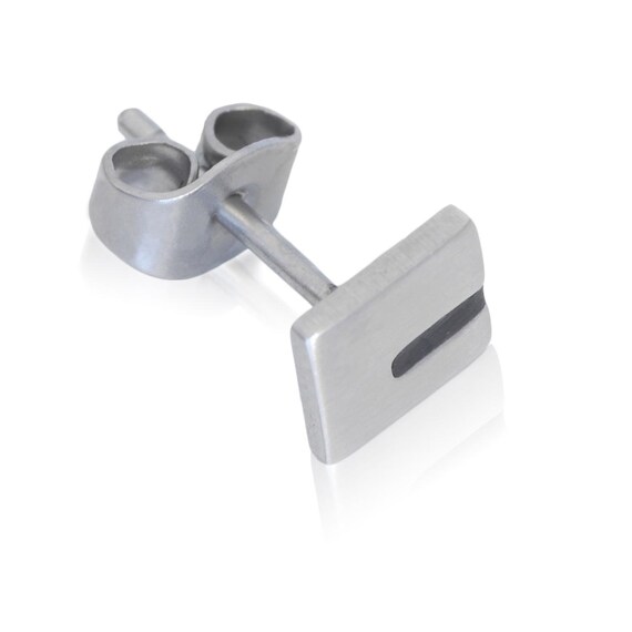 Kirsten Sander Stainless Steel & Black Stripe Square SINGLE Earring