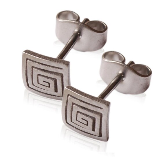 Kirsten Sander Stainless Steel Square Spiral Stud Pair of Earrings