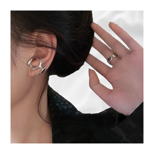 Y2K Jewelry, Asymmetrical Earring Studs, Statement Silver Earrings, Irregular Liquid Metal Hollow Earrings, Ear Climber