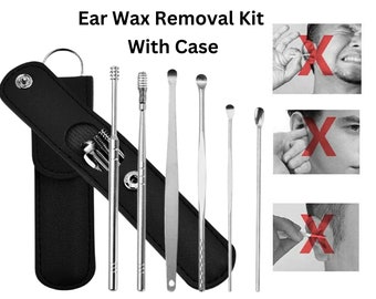 6 Piece Ear Wax Removal Kit With Case Ear Canal Safe Cleaning Tools Stainless Steel, gift for her, gift for him, gift for women, beauty, spa