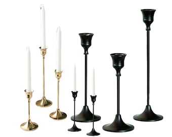 3 Candlestick Holders , Black & Gold Decorative Candle Holder for Fireplace Dinning Table Home Decor Decorations - Nordic Style -Candle Gift