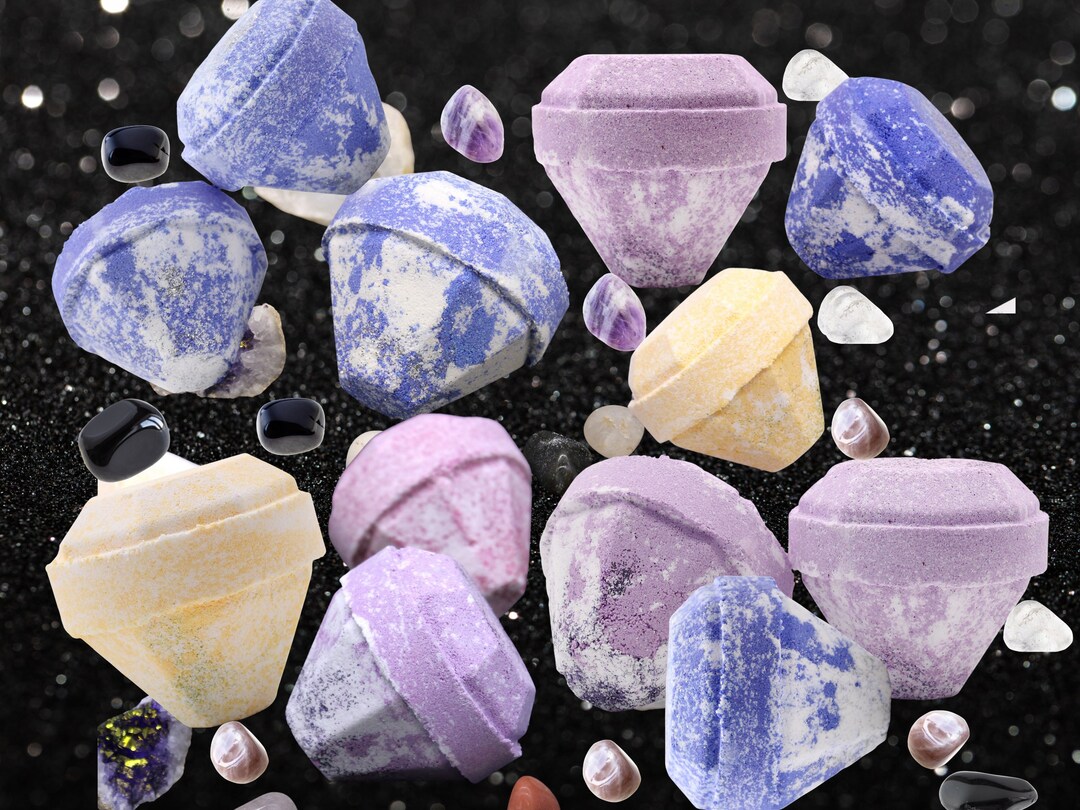 Handmade Bath Bombs With Real Gemstones Gift Set Ecofriendly Vegan