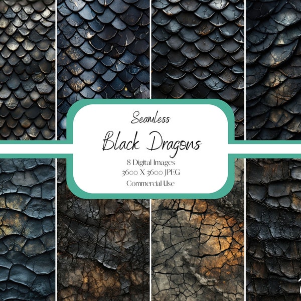 Black Dragons Scales Digital Paper, rugged black dragon scales and hide, seamless pattern, backgrounds, commercial use