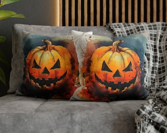 Handmade Scary Jack O'Lantern Pillow Cover: Halloween Faux Suede Decor