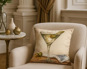 Handmade Martini Pillow Cover: Faux Suede Home Bar Decor