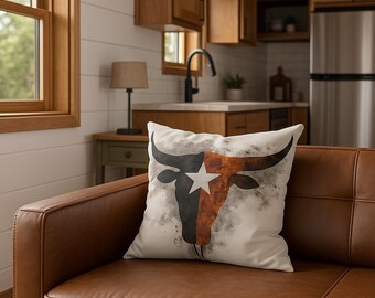 Southwest Texas Longhorn Faux Suede Pillow Cover: Western Dorm Decor