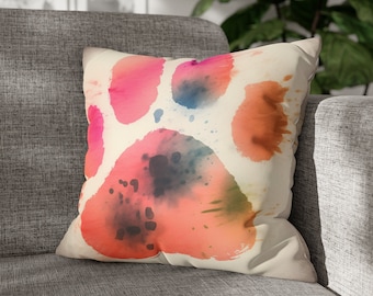Colorful Dog Paw Print Pillow Cover: Handmade Suede Cushion