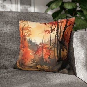 Autumn Leaves Design Pillow Cover, Fall Season Pillow, Handmade Pillow Case, Warm Sunshine Throw Pillow, Faux Suede Pillow, Sunrise Pillow