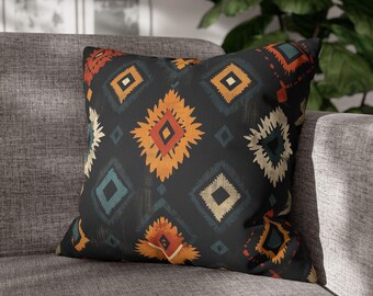 Boho Faux Suede Throw Pillow: Tribal Print Accent Cushion