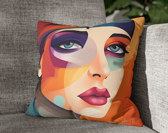 Kussensloop abstract portret: decoratief kussen moderne kunst