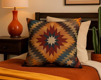 Southwestern Faux Suede Pillow Cover: Boho Tribal Cushion