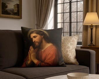 Renaissance Art Faux Suede Pillow Cover: Jesus Prayer Throw Pillow