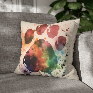 Paw Print Love Pattern Pillow, Decorative Bright Colors Prints Pillow, Animal Lover Paw Print, Dog Paw Throw Pillow Cover, Kids Room Cushion