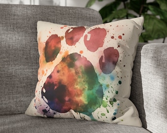 Handmade Paw Print Pillow Cover: Bright Colors, Animal Lover Cushion