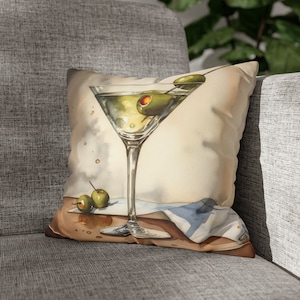 Decoración del bar del hogar de la almohada, funda de almohada Martini, regalo de bienvenida, funda de almohada de tiro, almohada linda de la habitación, regalo para el amante de los cócteles, regalo para ella
