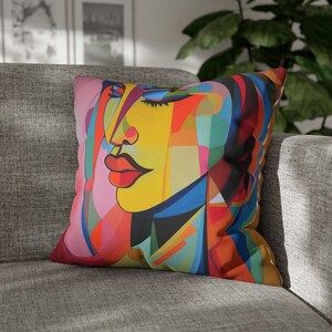 Funda de almohada Picasso rojo azul, almohada de arte de cara abstracta, lindas fundas de almohada de retrato, almohada decorativa minimalista, funda de almohada para mujeres