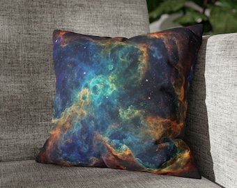 Decorative Pillow Case with Nebula Print Bright Blue - Space Themed Home Decor