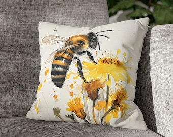 Handmade Honeybee Pillow Cover, Sunshine Floral Throw Pillow
