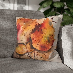 Boho Leaves Art Pillow Cover, Fall Season Pillow Case, Red Yellow Leaf Pillow, Warm Faux Suede Pillow, Sunshine Throw Pillow, Autumn Pillow