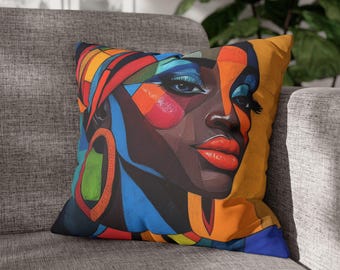 African Woman Portrait Pillow Cover: Faux Suede Throw Pillow