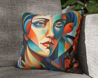 Kussensloop abstract portret: decoratief kussen moderne kunst
