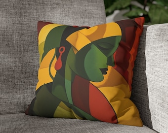 African Print Pillow Cover, Picasso Style Portrait, Boho Decor