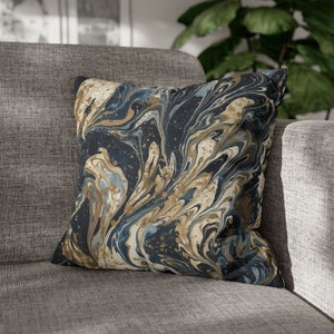 Blue Gold Marble Pillow Case, colorful gift for women, living room throw pillow cover, blue gift for her, gift for photographer