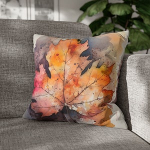 Boho Leaves Decor Pillow Cover, Faux Suede Pillow Case, Monstera Art Red Yellow Pillow, Autumn Throw Pillow, Cottage Core Home Gift