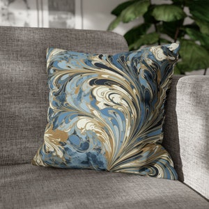 Blue Gold Marble Pillow Case, colorful gift for women, living room throw pillow cover, blue gift for her, gift for photographer