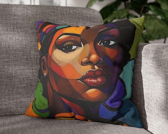 Picasso Style African Woman Pillow Cover: Faux Suede Throw Cushion