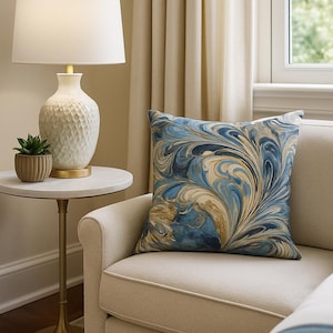 Blue and Gold Marble Pillow Cover: Modern Home Decor