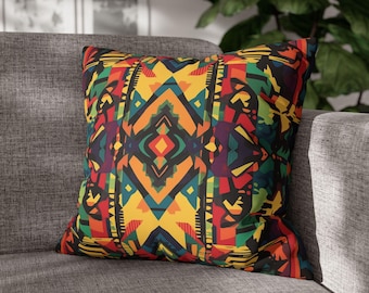Geometric Faux Suede Pillowcase: Vibrant Boho Couch Cushion