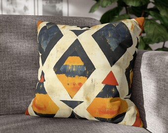 Bohemian Faux Suede Pillowcase: Geometric Print Throw Cushion