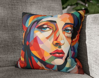 Kussensloop abstract portret: decoratief kussen moderne kunst