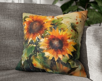 Handmade Sunflower Pillow Cover: Double-Sided Floral Faux Suede Cushion
