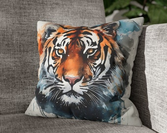 Handmade Faux Suede Tiger Head Pillow Cover: Double-Sided Print