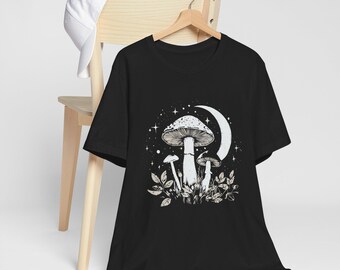 Pilz Mond Halbmond Blumen T-Shirt, Cottagcore Ästhetik Botanisches Shirt, Retro Fairycore Pilz Pilz T-Shirt, süße Mond Damenmode
