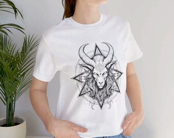 Pentagramm Baphomet Okkultes T-Shirt, Satanisches Ziegenkopf Shirt, Hexerei Wicca Sigil Pagan T-Shirt, Satan Witchy Okkultist Gothic Mode