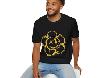 Blumen Smiley Rave T-Shirt, Oldskool Musik Shirt, 90er Jahre Raver Tune Tee, Old School 90er Jahre freies Party Outfit, Neunziger Jahre nostalgische Kleidung