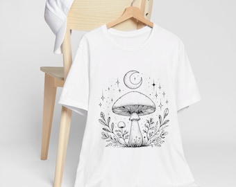 Pilz Mond Halbmond Blumen T-Shirt, Cottagcore Ästhetik Botanisches Shirt, Retro Fairycore Pilz Pilz T-Shirt, süße Mond Damenmode
