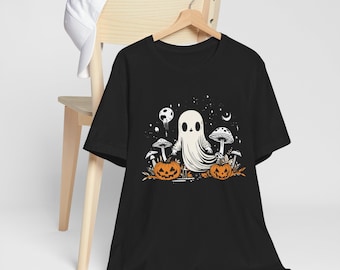 Spooky Halloween Ghost T-Shirt, Süßes oder Saures Cottagcore Pilze Shirt, Fairycore süßes gruseliges Outfit, Retro Vintage unheimliches Kürbis-T-Shirt