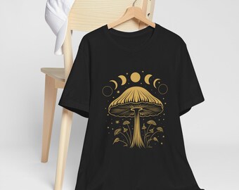 Pilz Monde Zyklus T-Shirt, Cottagcore Botanisches Mond Shirt, Retro Fairycore Pilz Pilz T-Shirt, Süße Sterne Luna T-Shirt, Natur Damenmode
