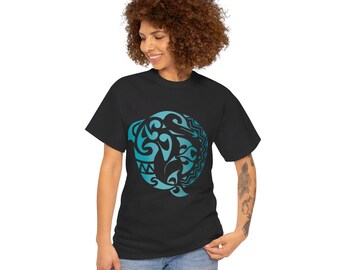 Tribal Manta Rochen Hai-Liebhaber Polynesian Tattoo Damen & Herren aus schwerer Baumwolle T-Shirt