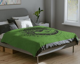 Magische Baum des Lebens Decke, Mondphasen himmlische gemütliche Kuscheldecke, Retro Wicca Witchy Überwurf, niedliche Mondstern-Erdliebhaber-heidnische weiche Bettwäsche