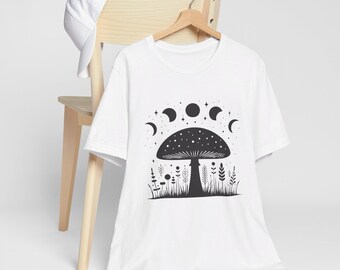 Pilz Mondphasen Blumen T-Shirt, Cottagcore Ästhetik Botanisches Shirt, Retro Fairycore Pilz Pilz T-Shirt, Mondzyklus Damenmode