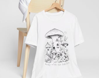Niedliches Pilz Magie Feenhaus T-Shirt, Cottagcore Ästhetik Pixie Pilz Shirt, Retro Fairycore Magisches Fantasy Outfit, Vintage Pilz T-Shirt