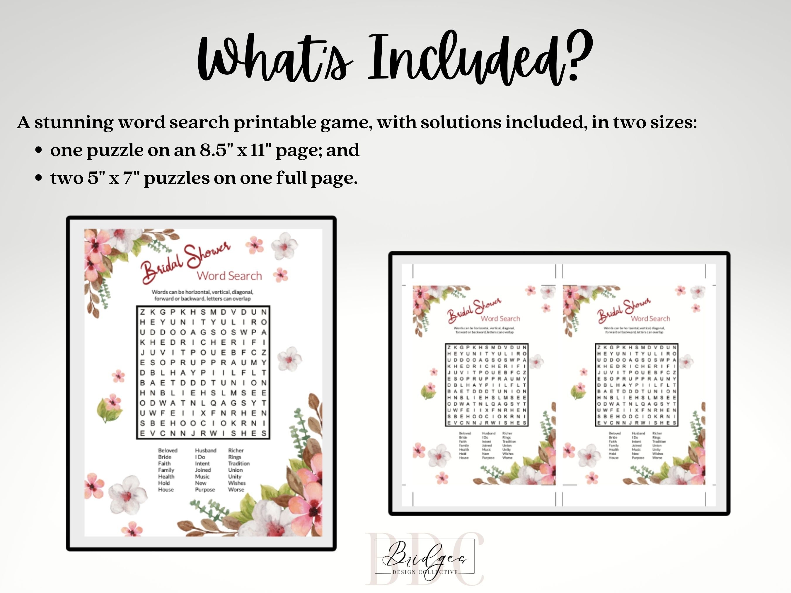 Bridal Shower Word Search Puzzle Game Fun & Unique Instant Etsy