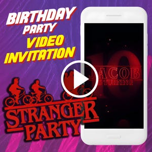 Stranger birthday party video invitation, kids digital animated invite for mobile