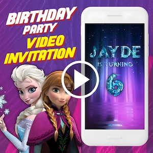 Frozen birthday party video invitation, Elsa digital animated video invite for mobile, Anna e invitation