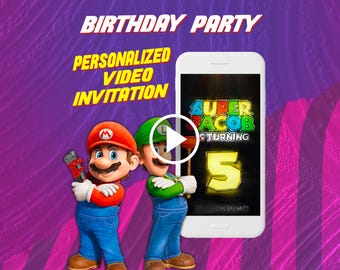 Super Mario bros movie birthday party video invitation, digital animated invite for mobile